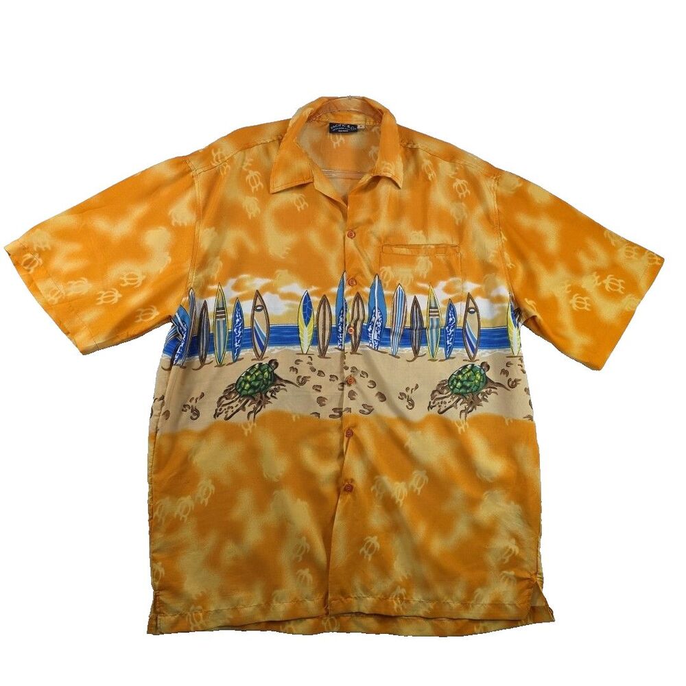 Pacific & Co Hawaiian Shirt Button Front Mens XXL Surf Boards Tropical Polyester